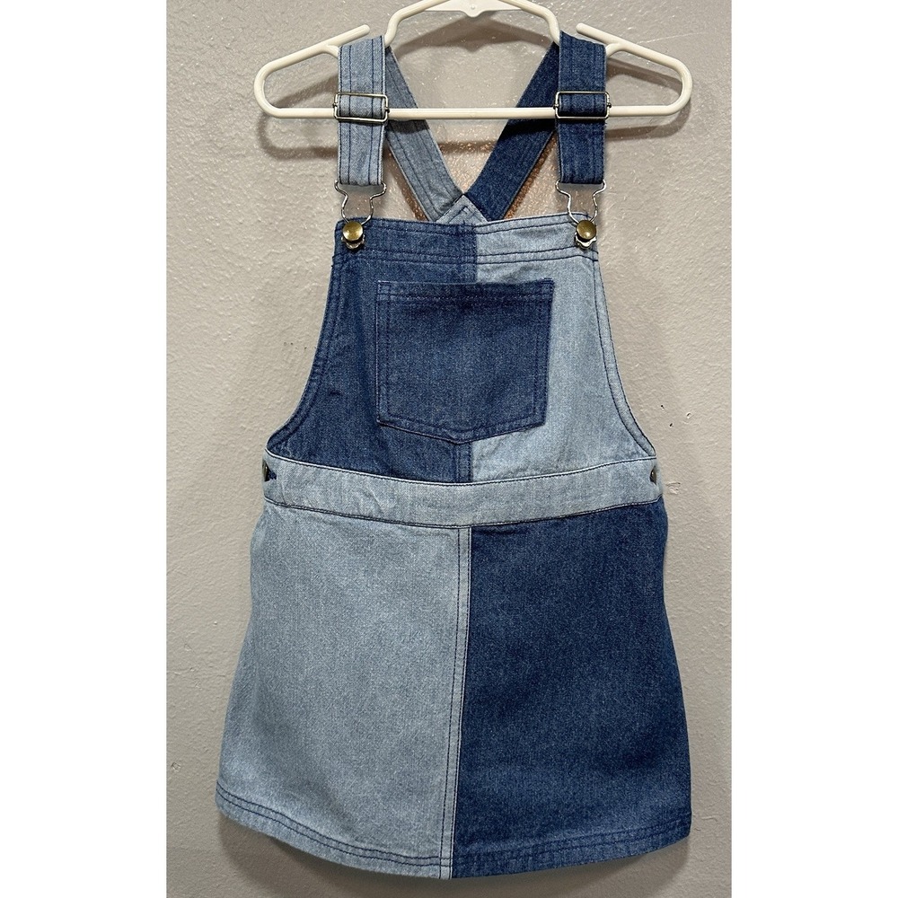 Max Studio Kids Overall Dress Size 5 Toddler Blue Denim Two Tone Front Pocket